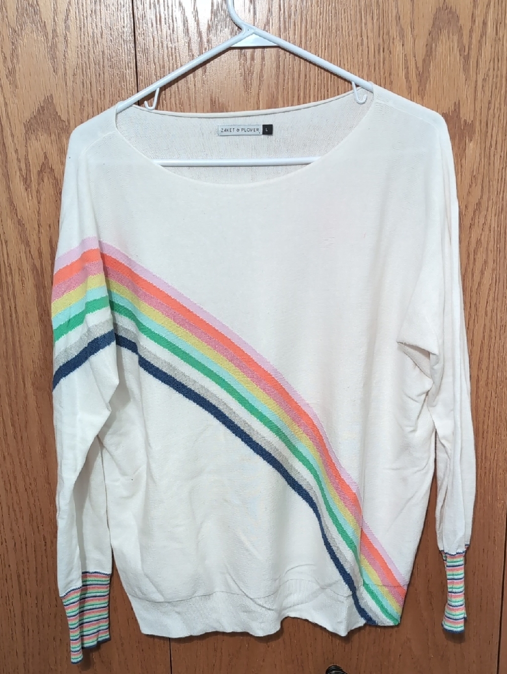 Zaket And Plover Cream Rainbow Stripe Lightweight Sweater